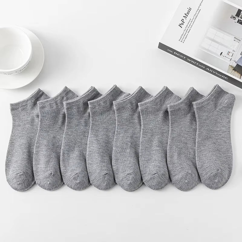 8 Pairs Men Solid Color Minimalist Ankle Socks Fashionable Versatile Trend Socks Lightweight Breathable Comfortable Casual Socks