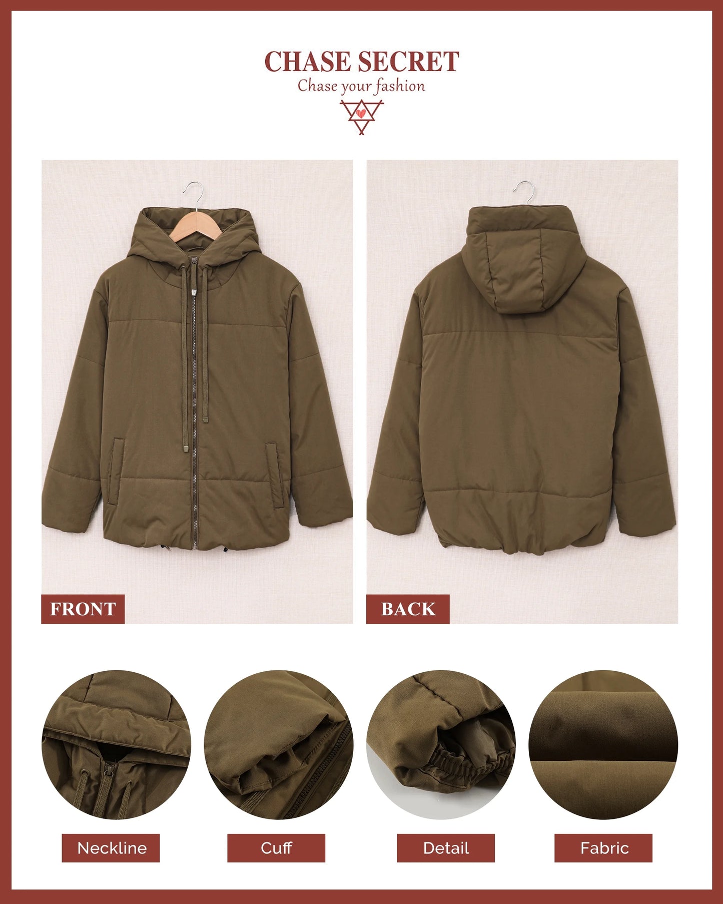 Full Zipper Puffer Jacket for Women Cropped Hooded Puffer Coat Winter Warm with Pockets Petite