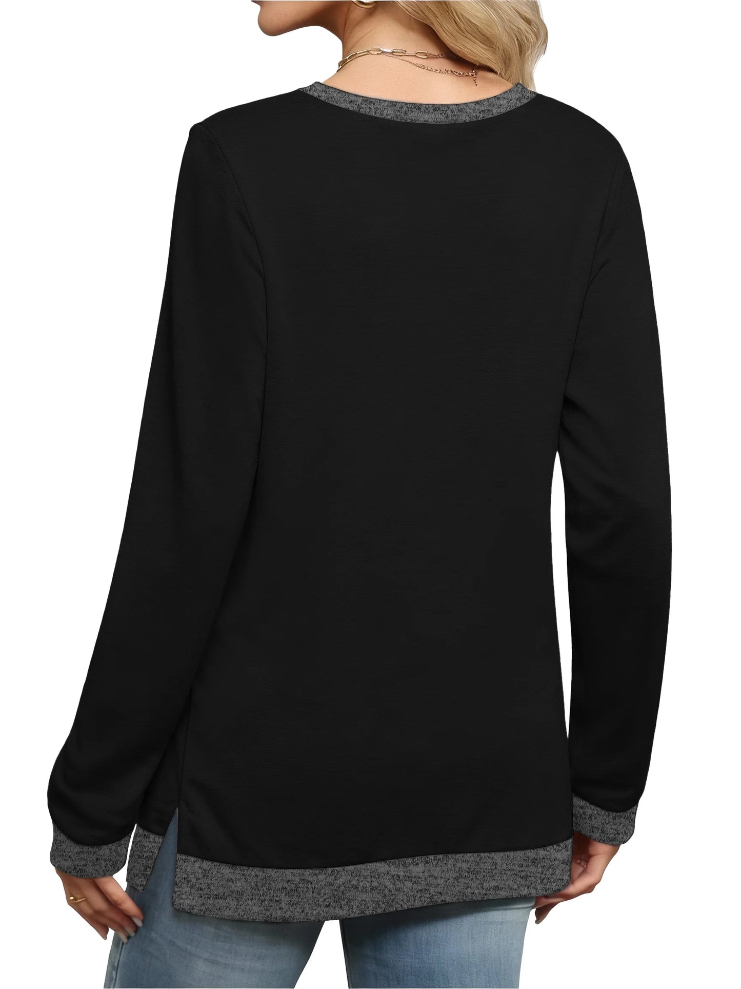 Sweatshirt for Women Long Sleeve Tunic Tops Color Block Crewneck Sweatshirts Side Split