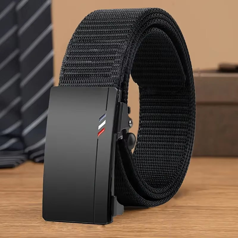 Men'S Belt Outdoor Leisure Sports Belt Toothless Quick Release Automatic Buckle Quality Black Belt