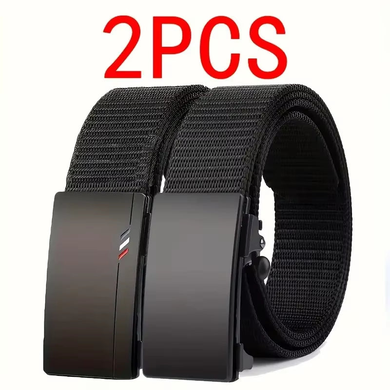 Men'S Belt Outdoor Leisure Sports Belt Toothless Quick Release Automatic Buckle Quality Black Belt
