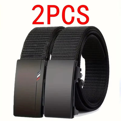 Men'S Belt Outdoor Leisure Sports Belt Toothless Quick Release Automatic Buckle Quality Black Belt